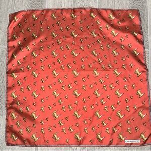 Vintage Chaps Ralph Lauren Red W/Ducks Hunting 100% Silk Hand Rolled Hem Scarf